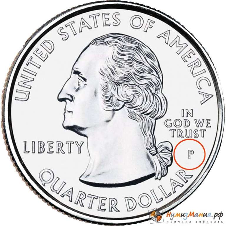 (017p) Монета США 2002 год 25 центов &quot;Огайо&quot;  Вариант №1 Медь-Никель  COLOR. Цветная